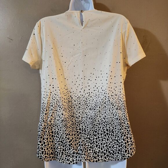 Merona Womens Pullover Blouse Size M Ivory Black Sequined Keyhole Lined Top - Picture 7 of 9